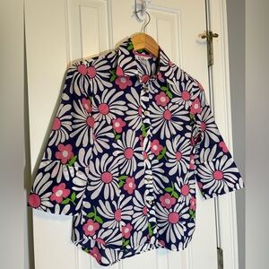 Lilly Pulitzer Navy, Pink and White Daisy Print Cotton Blouse
